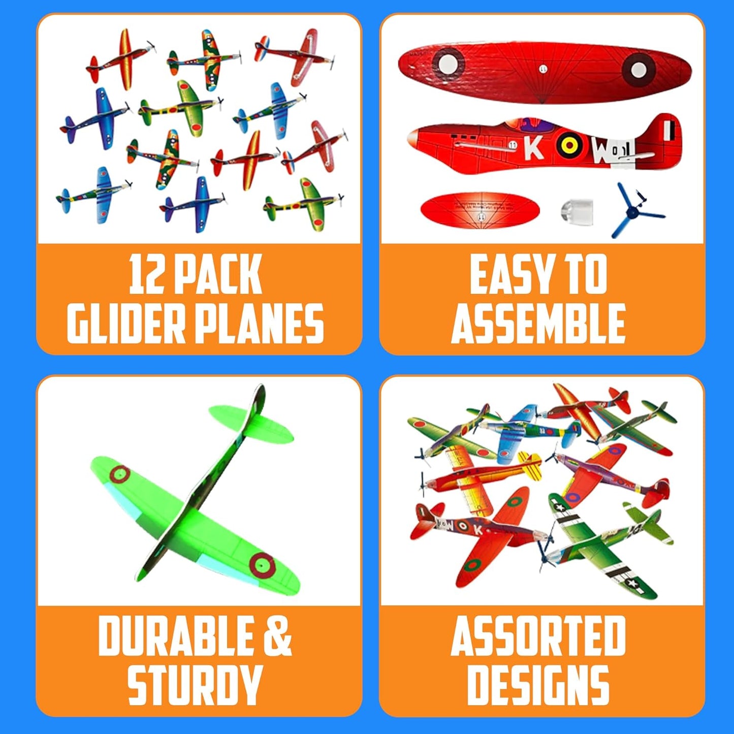 Bedwina Glider Planes Bulk 12-Pack 8-Inch Bomber Airplane Gliders for Kids