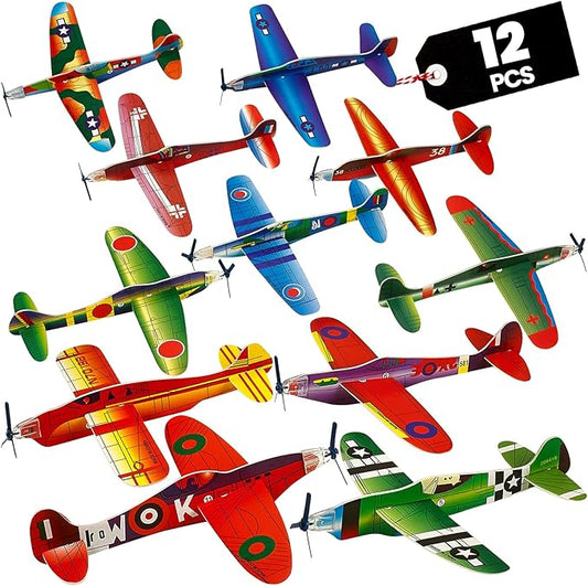 Bedwina Glider Planes Bulk 12-Pack 8-Inch Bomber Airplane Gliders for Kids